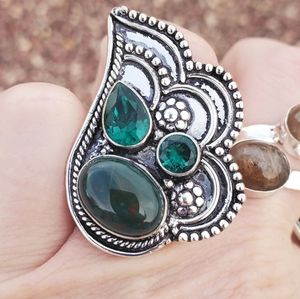 New Bloodstone & Peridot 925 Silver Ring.